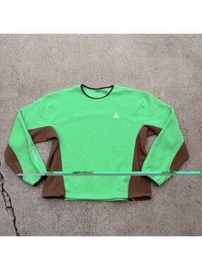 ACG Wolf Tree Polartec Fleece Crew Pullover Green Shock Mosswood Brown Sz Large
